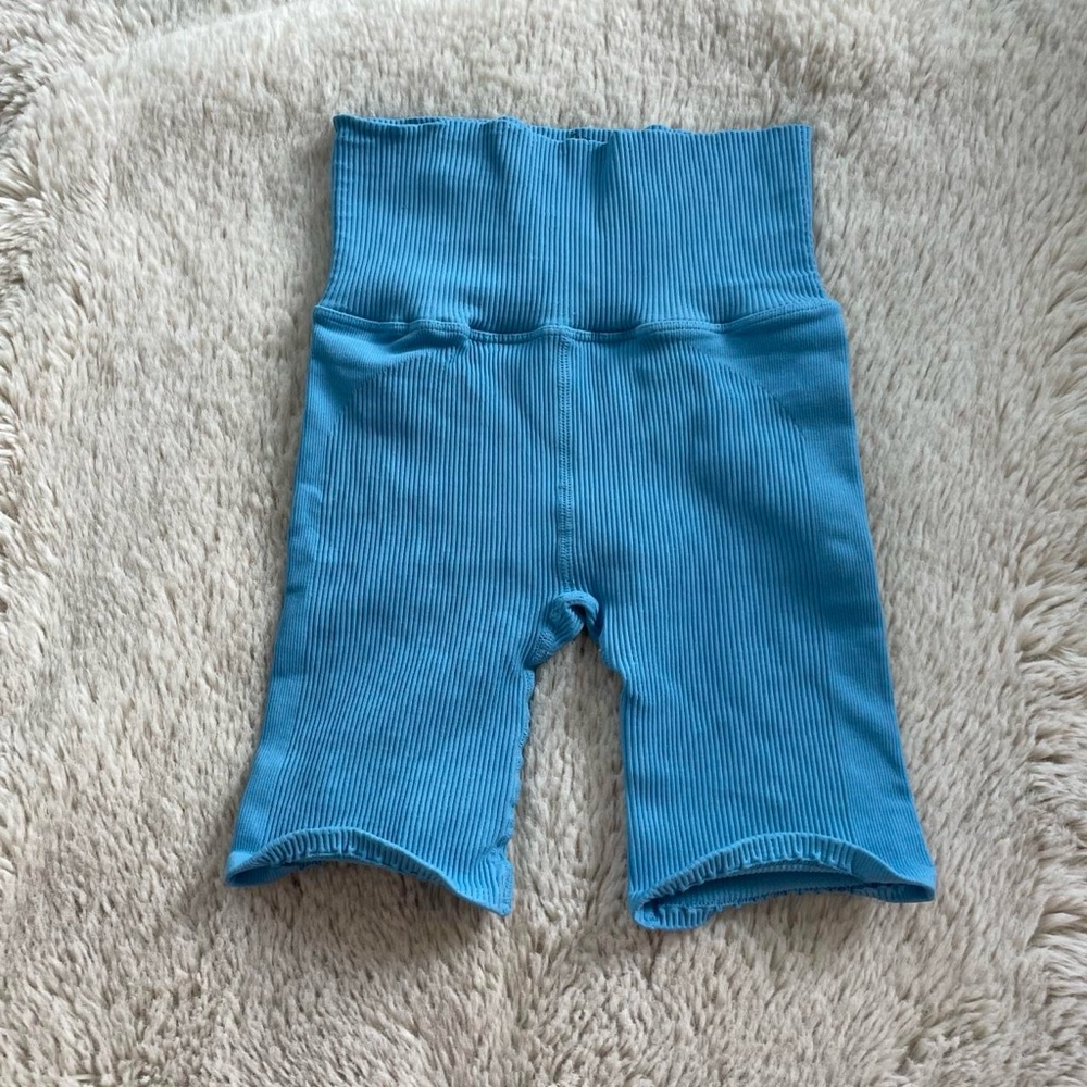 Blue Ribbed High-Waisted Free People Shorts